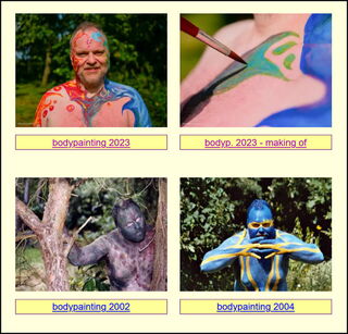 Bildschirmfoto: Hier sieht man alle 4 Galerien des Bereiches Bodypainting - Shootings aus insgesamt 3 verschiedenen Jahren.
