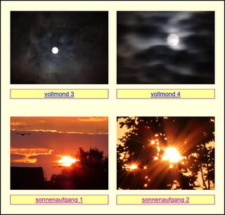 Bildschirmfoto: Ein Ausschnitt der Übersicht der Sonnen- und Monde-Galerien; oben 2 Mond-Galerien, darunter 2 Sonnen-Galerien.