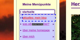 Bildschirmfoto: Im Moment des Klickens erhält der Link einen dicken blauen, gestrichelten Rahmen.