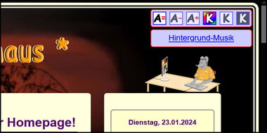 Bildschirmfoto: Die Schreibmaus Lothar sitzt am Schreibtisch und tippt etwas in den Computer. Darüber liegen verschiedene Funktions-Buttons.
