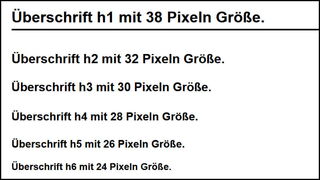 Bildschirmfoto: Die sechs Überschriften im direkten Vergleich untereinander.