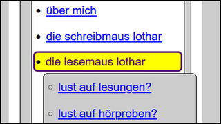 Bildschirmfoto: Der aktuelle Link wird dunkelviolett auf gelbem Hintergrund hervorgehoben.