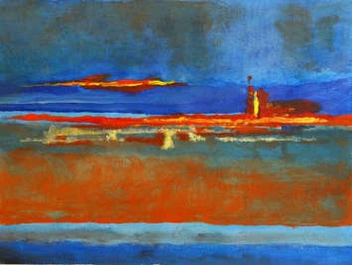Gemälde: Das Bild erinnert mich an rote U-Boote in ölverseuchtem Wasser.
